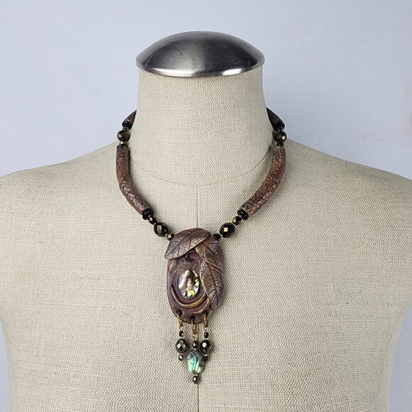 Handmade Brown Metallic Clay Pendant Necklace - Picture 1 of 10